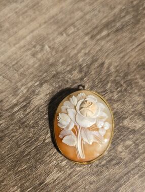 Vintage Cream and Brown Cameo Rose Brooch